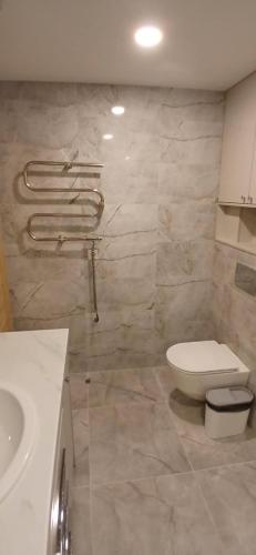a bathroom with a toilet and a sink at Baltas beržas in Anykščiai