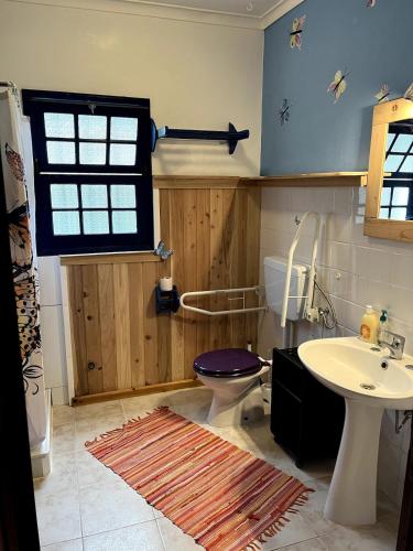 a bathroom with a toilet and a sink at Appartement Ingwer, Floramar in Candelária