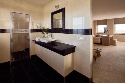 a bathroom with a sink and a mirror at Hotel van der Valk Wolvega-Heerenveen in Wolvega