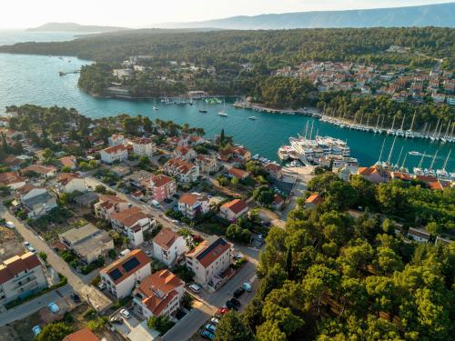 an aerial view of a city and a harbor at Luxury Apartment Flora, Stari Grad, Hvar Island in Stari Grad