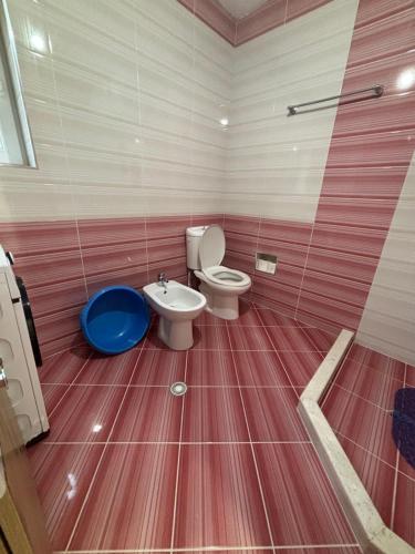 a bathroom with a toilet and a sink at Borsh Beach Apartment in Borsh