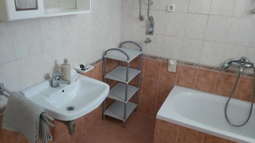 a bathroom with a sink and a shower at Apartments Tomas in Ugljan