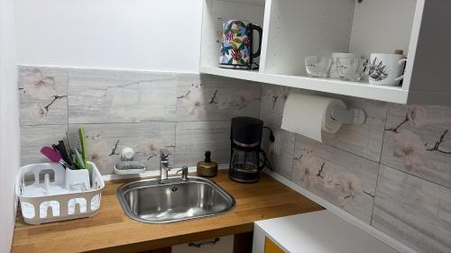 a kitchen counter with a sink and a cupboard at Geo Saturn in Saturn