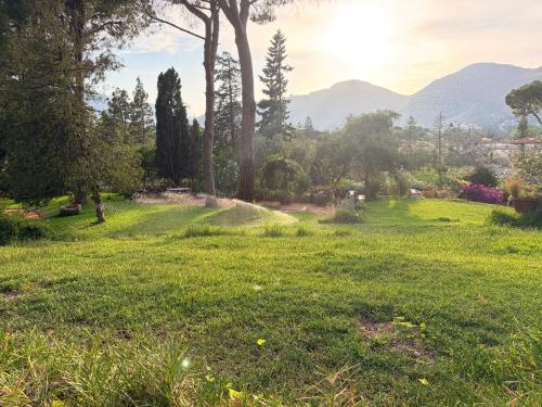 a field of green grass with mountains in the background at Park House in Mondello