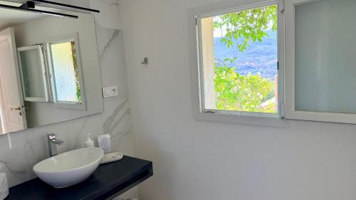 a bathroom with a sink and a window at Villa Kilauea B&B in Nice