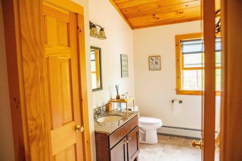 a bathroom with a sink and a toilet at Peaceful Winnipesaukee Retreat, Walking Trails in Wolfeboro