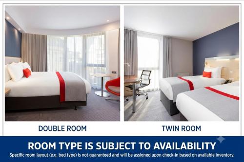 two pictures of a hotel room with two beds at Holiday Inn Express Southwark by IHG in London