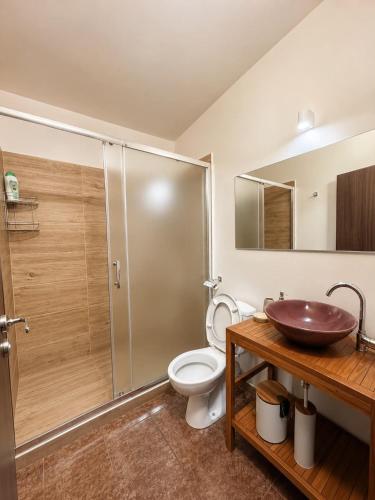 a bathroom with a toilet and a sink at Villa Smokinya in Sozopol