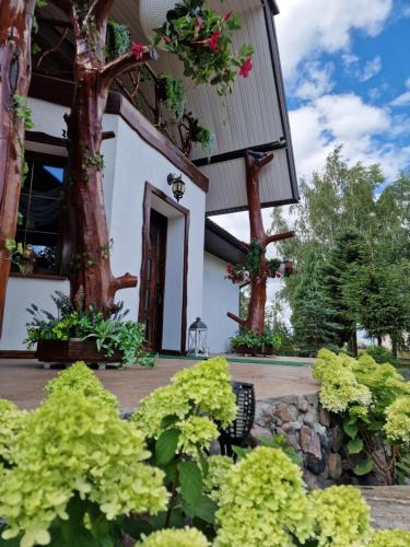 a house with green plants in front of it at Bylew Zacisze in Licheń Stary