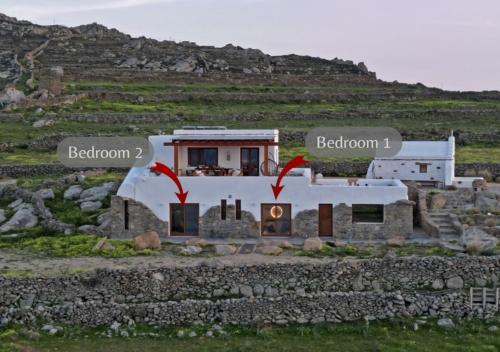 a model of a house with the names of the houses at Ktima Lipsi, Panorama Pool Views in Klouvas