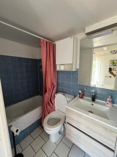 a bathroom with a toilet and a tub and a sink at Studio au coeur de Aix in Aix-en-Provence