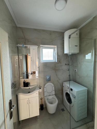 a bathroom with a toilet and a sink at Apartmani Srdanovic in Tivat