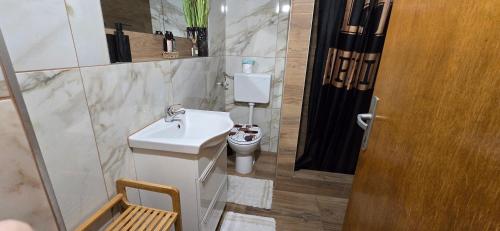 a bathroom with a white sink and a toilet at Studio Apartment Loly in Nedeščina