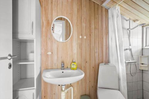 a bathroom with a sink and a toilet and a mirror at FY125-Middelfart-Capellavej-16 in Middelfart