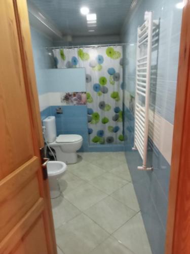 a bathroom with a toilet and a shower at Duplex pres de la mer a Alger in Rouiba