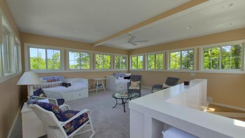 a living room with a couch and a table at Prairie View in Sawyer