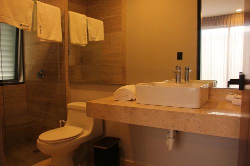 a bathroom with a sink and a toilet at Exclusive Boutique Apartment in Mérida Norte in Mérida