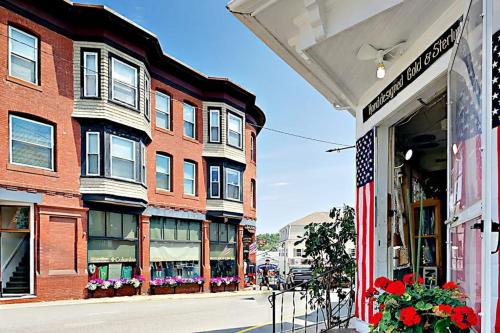 a view of a street in a town with buildings at Admiral's Quarters in Boothbay Harbor