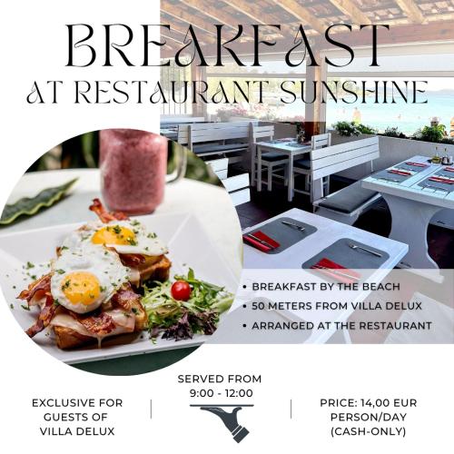 a flyer for a restaurant with a plate of food at Dedaj Resort - Villa Delux with Sea View Pool in Zadar
