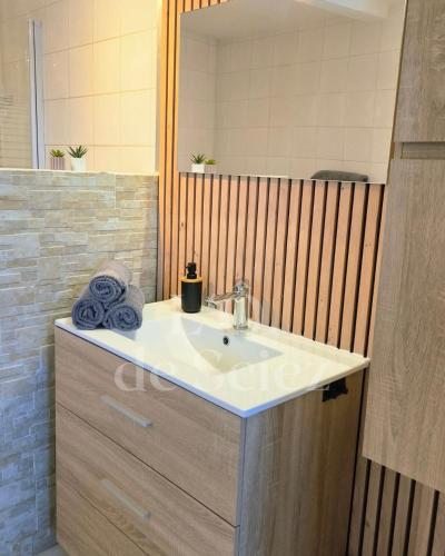 a bathroom with a sink and a mirror at L'Ô de Sciez in Sciez