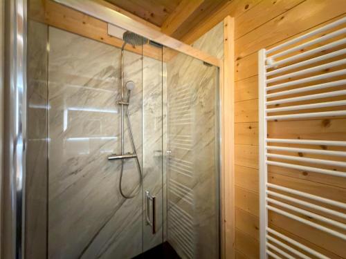 a shower with a shower head in a bathroom at Rattendorf 22A in Rattendorf