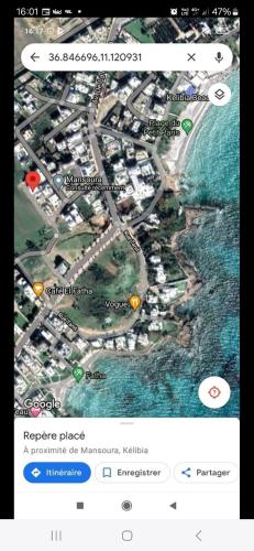 a google maps page with a map of a beach at Résidence petit paris RDC2 in Kelibia