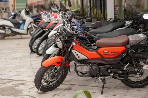 a row of motorcycles parked next to each other at Ma Pi Leng Horizon Hostel - Tour & Motobike rental in Ha Giang