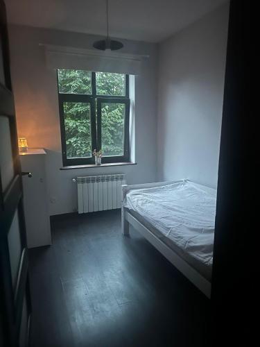 a bedroom with a bed and a window at Izdebka in Bochowo