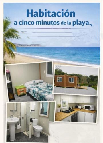 a collage of three pictures of a hotel room at Mar y campo in Algarrobo-Costa