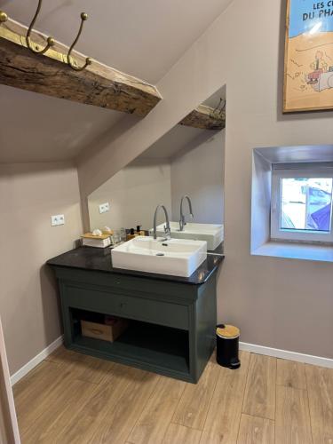 a bathroom with a sink and a mirror at Belgica-Melay 52400 in Melay