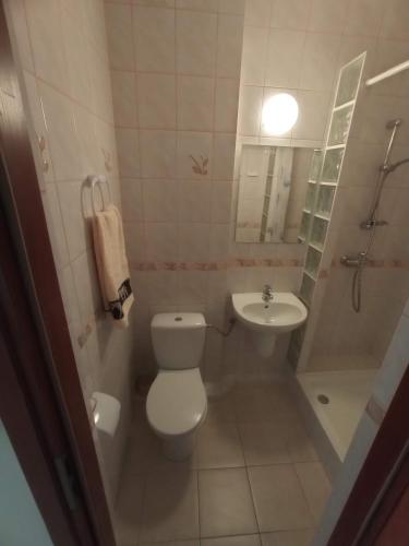 a bathroom with a toilet and a sink at Biały Dom - Pokoje in Wejsuny