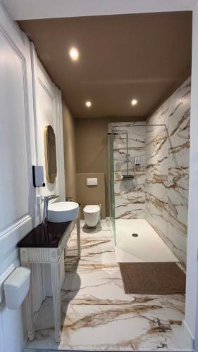 a bathroom with a toilet and a sink and a shower at Hi bed & breakfast Liège in Liège