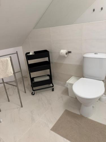 ein Badezimmer mit Toilette und Handtuchhalter in der Unterkunft Skrablas Boutique Hotel in Rucava