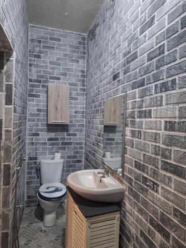 a bathroom with a sink and a toilet in it at Location chambres chez Zam in Mamoudzou
