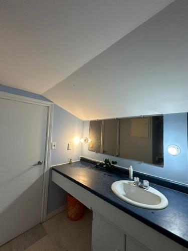 a bathroom with a sink and a mirror at Highway 17 Space Share accommodation in Thessalon