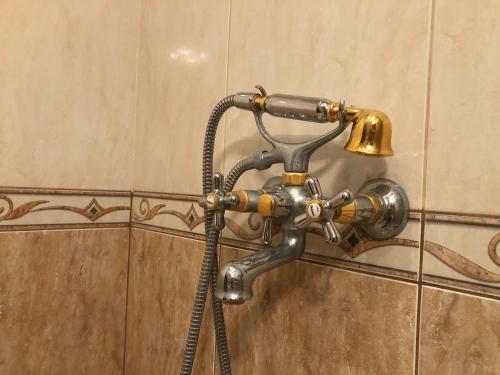 a shower head with a hose attached to a wall at Apartment Villa al Mare 1 in Shkorpilovtsi