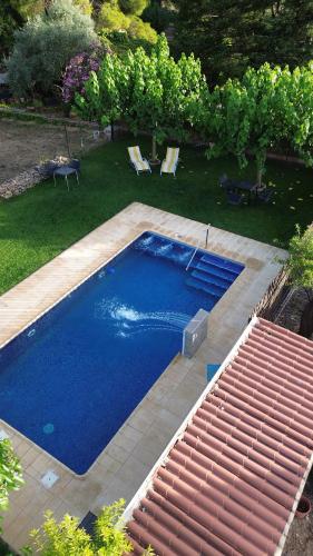 a large blue swimming pool in a yard at The Pines Hotel in Culla
