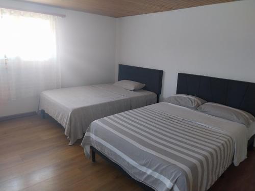two beds sitting next to each other in a room at 1 Zimmer Unterkunft in Spiez