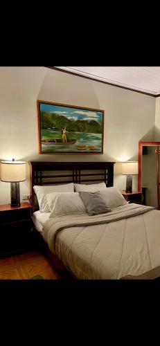 a bedroom with a bed with a painting on the wall at The Mountainstream Lodge in Lethem