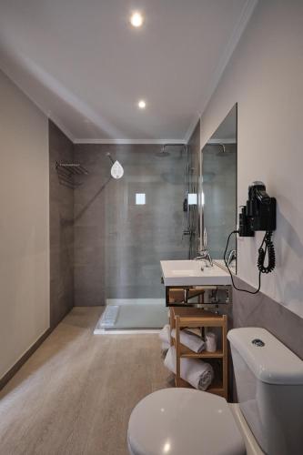 a bathroom with a toilet and a sink and a shower at Hotel Mogay in Chantada