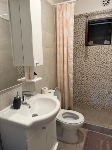a bathroom with a white sink and a toilet at Vista View Apartments in Risan