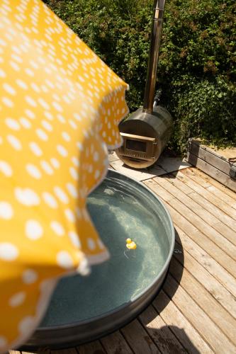 a pool of water sitting on a wooden deck at Maison d'hôtes le détour en pleine nature in Channay-sur-Lathan
