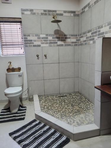 a bathroom with a shower with a toilet at Cozy Guest in Graskop