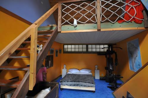 a bunk bed in a room with a ladder at Chambre d'hôtes Erziwezh in Sainte-Marie