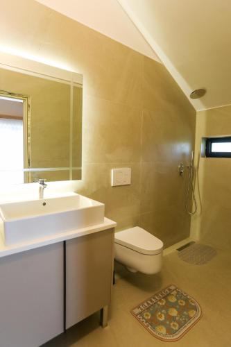 a bathroom with a sink and a toilet at Guesthouse Micaj LA KRIDEA in Himare