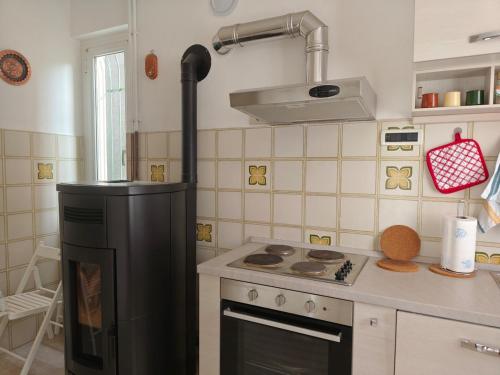 a kitchen with a stove and a stove top oven at Casa Roncopiano in Cabanne
