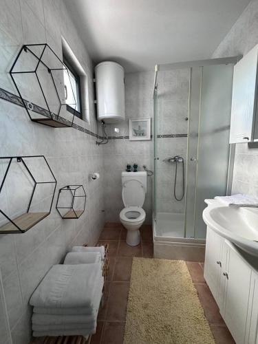 a bathroom with a shower and a toilet and a sink at Casa del Mare in Vodice