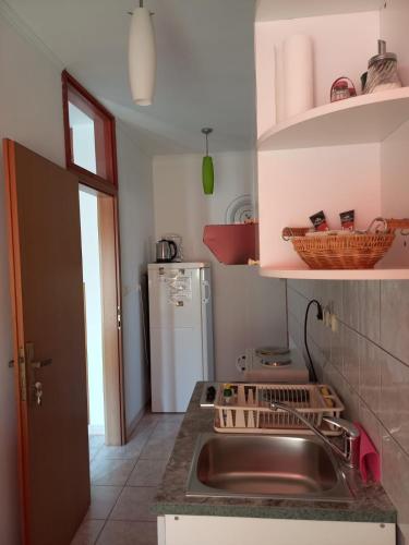 a kitchen with a sink and a refrigerator at Apartment Maya in Banjole