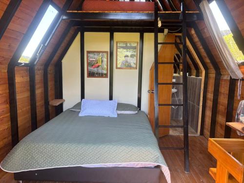 a bedroom with a bunk bed and a ladder at Ecolodge Ix Cacao in San Carlos