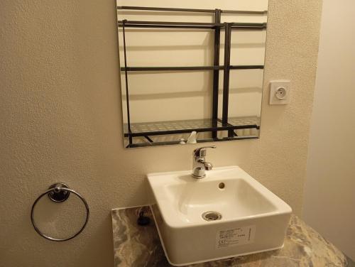 a bathroom with a sink and a mirror at Apartmán BB in Čížkrajice